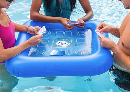 Poolcandy Floating Game Table with Waterproof Playing Cards – 28” Inflatable Pool Card Table, Puncture-Resistant Vinyl, Self-Floating Poker Game Set