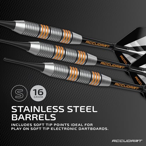 Accudart Soft Tip Dart Set 2.0 – Stainless Steel Barrel, Radial Grooves, Polycarbonate Shafts, Standard Flights, Tri‑Fold Storage Case – Includes Soft Tip Points