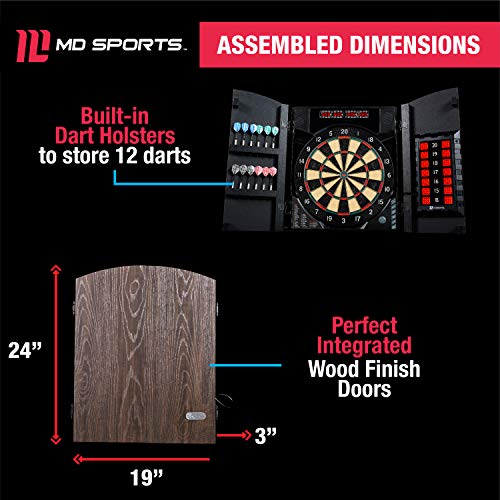 MD Sports Dartboard Cabinet Multiple Styles Electronic Dartboard With Digital X/O Cricket Scorekeeping and Dart Set, Perfect for Cricket Games - style: Bristlesmart E-Dartboard (w/Steel Tip Darts)