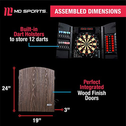 MD Sports Dartboard Cabinet Multiple Styles Electronic Dartboard With Digital X/O Cricket Scorekeeping and Dart Set, Perfect for Cricket Games - style: Bristlesmart E-Dartboard (w/Steel Tip Darts)