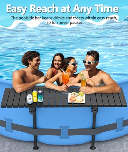 BoYata Pool Bar, Above Ground Pool Side Bar, 49.4×9.6" Galvanized Iron Poolside Table Holds 110LBS, Swim Up Bars Fit Top Rails 4.48" or Less, Frame Above Ground Round & Oval Swimming Pools Accessories - color: Black