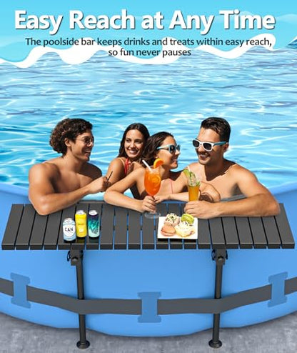 BoYata Pool Bar, Above Ground Pool Side Bar, 49.4×9.6" Galvanized Iron Poolside Table Holds 110LBS, Swim Up Bars Fit Top Rails 4.48" or Less, Frame Above Ground Round & Oval Swimming Pools Accessories - color: Black