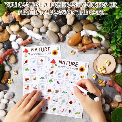 Hoolerry 30 Pcs Scavenger Hunt for Kids Road Trip Game Car Spring Summer Wedding Scavenger Hunt Cards Travel Activities Camping Games Outdoor Indoor Seek Activity for Kids Adults (Nature) - style: Nature
