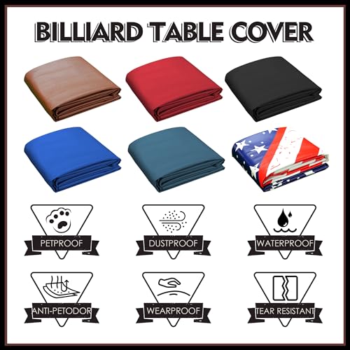 K-Musculo Heavy Duty Pool Table Cover, Waterproof Leatherette Billiard Table Cover with Soft Backing, Tear Resistant Fitted Protector for 6.5FT, 7FT, 7.5FT, 8FT, 8.5FT & 9FT Tables - color: Brown