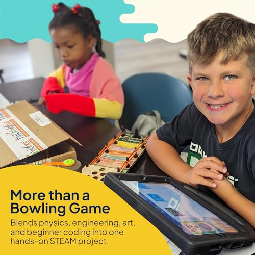 Pushes, Pulls & Pins: Build-Your-Own STEAM Bowling Game – DIY Forces & Motion STEM/STEAM Kit for Kids Ages 6+ | Learn Beginner Coding with Sensors, Lights & Sound | Fun STEM Gift for Boys & Girls