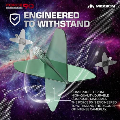 Mission Darts Force 90 | Integrated Precision Moulded Dart Flight and Shaft System, Pack of 3 Professional Highly Durable Combined Dart Flights and Stems | Standard No.2 (Green Gradient, Tweenie)