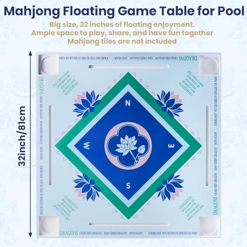 32x32 Inch Large Mahjong Floating Game Table for Pool Swimming Pool and Hot Tub Float Board for Mahjong Card Games Dominoes Poker Adults Pools Game Tray for Summer Beach Indoor Outdoor(Blue Green) - style: Blue Green