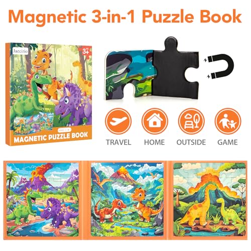 Magnetic Puzzles for Toddlers 3-5, Dinosaur Puzzles for Kids 4-6, Travel Puzzles for Kids Ages 5-8 Toys Games Gifts for Boys Girls Ages 3 4 5 6 in Car Airplane Kids Puzzles for Road Trip - style: Dinosaur