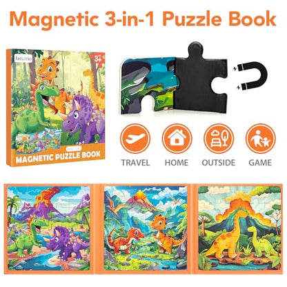 Magnetic Puzzles for Toddlers 3-5, Dinosaur Puzzles for Kids 4-6, Travel Puzzles for Kids Ages 5-8 Toys Games Gifts for Boys Girls Ages 3 4 5 6 in Car Airplane Kids Puzzles for Road Trip - style: Dinosaur