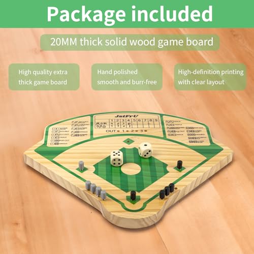 Baseball Board Game,Baseball Dice Board Game,Solid Wood 20mm Thick,10 Pieces and Dice,Markers,Manual Included,Portable