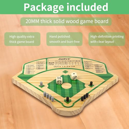 Baseball Board Game,Baseball Dice Board Game,Solid Wood 20mm Thick,10 Pieces and Dice,Markers,Manual Included,Portable