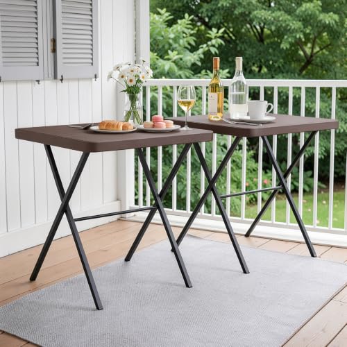 2 Pack Folding Table, Portable Coffee Table 27in Square Table for Small Spaces, Patio Card Table Foldable Picnic Table with 400 LBS Capacity for Indoor Outdoor Use, Brown - color: Brown, size: 27in-2 Pack