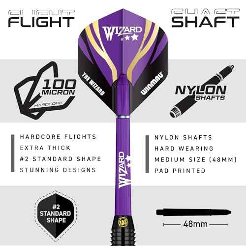 WINMAU MvG vs Wizard Steel Tip Darts Set – 22g Brass Twin Set with Flights, Shafts & Wallet – Dual Grip Styles for Practice & Play