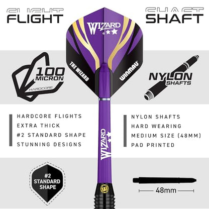 WINMAU MvG vs Wizard Steel Tip Darts Set – 22g Brass Twin Set with Flights, Shafts & Wallet – Dual Grip Styles for Practice & Play