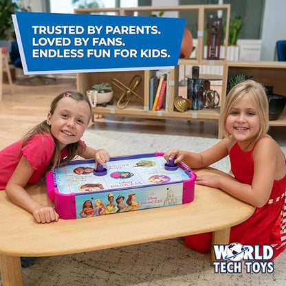 Disney Princess Air Hockey Table for Kids - Wooden Tabletop Game with Puck, Pushers & Air Flow System - Disney Licensed - Kids 4+