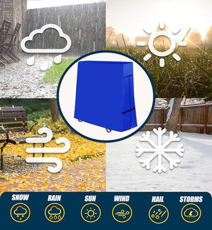 Ping Pong Table Cover 600D Oxford Fabric, Table Tennis Cover Waterproof Sunproof Indoor & Outdoor Fits Universal 9x5 FT Tables Folding & Flat Tables with Zipper & Buckles - color: Blue