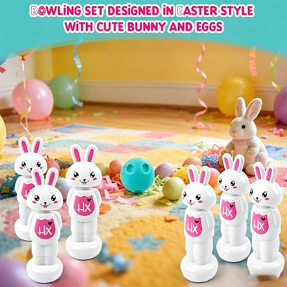 Mini Bowling Set Indoor Outdoor Indoor Bowling Set with Guide Arrow Mat Gold and Silver Medal Backpack Dispensing Suitable for Family Friends Family Party Entertainment - style: Easter