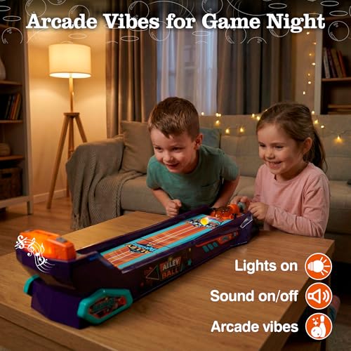 Alley Ball Game — Electronic Roll & Score Tabletop Arcade, Auto Scoring with Lights & Sound, Pull-Handle Launcher — 1-2 Players, Mini Arcade Game for Kids - style: Alley Ball