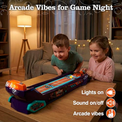 Alley Ball Game — Electronic Roll & Score Tabletop Arcade, Auto Scoring with Lights & Sound, Pull-Handle Launcher — 1-2 Players, Mini Arcade Game for Kids - style: Alley Ball