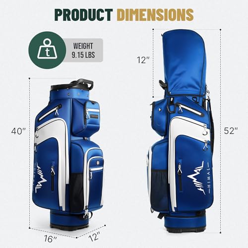 uniHimal Golf Cart Bag with 14-Way Full-Length Dividers, Golf Bag for Men Women with Magnetic Leather Pocket, Handles and Rain Cover, Lightweight Golf Club Bag Includes Cooler Pockets - color: White Blue