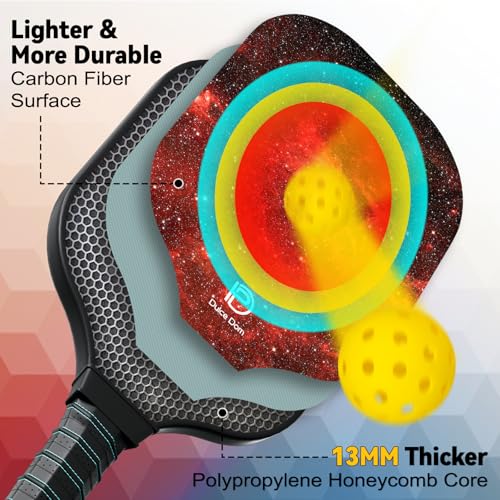 Dulce DOM Pickleball Paddles Set of 2/4 - USAPA Approved, 4 Indoor Outdoor Pickleball Balls, Fiberglass Surface Paddle Racket with Cover Bag, Ideal Training Equipment Gift for Men & Women - color: Blue Red*2
