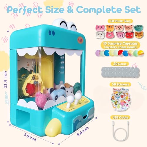 Claw Machine for Kids - Mini Arcade Game - Vending Machine - Candy Grabber Toys - Silent Mode, Lights, USB - Plush Toys & Easter Eggs, Surprise Stickers - Fun Gift for Kids, Boys & Girls (Dinosaur) - style: Dinosaur