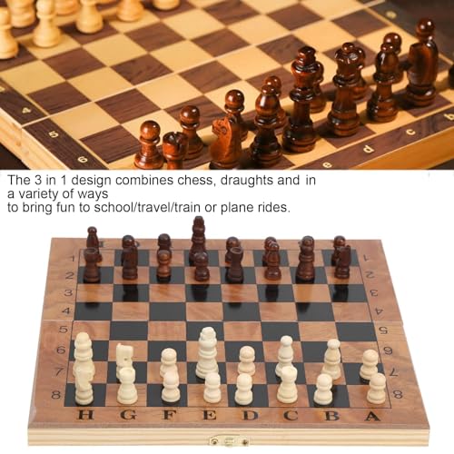 3 in 1 Checkerboard with Chessman, Folding Wooden Chess Checkers Board Set Portable Travel Chess Set for Outdoor Travel Camping