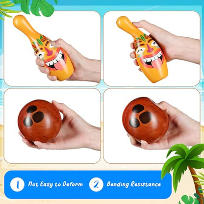 12 Pcs Bowling Set, 10 Soft Pins and 2 Cocout Balls for Kids Toddlers Tropical Hawaiian Luau Summer Birthday Party Games Indoor Outdoor Activities