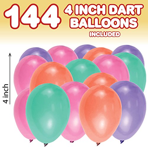 Gamie Dart Balloon Game for Kids, 144 Balloons and 11 Plastic Darts with Copper Tips, Outdoor Fun for Children and Adults, Birthday Party and Backyard