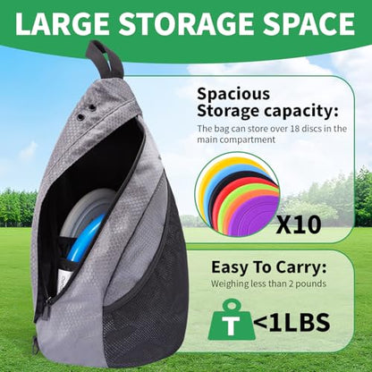 MOYAQI Disc Golf Bag with Retriever Holder and Storage Pockets, Disc Golf Backpack with 8-10 Disc Capacity, Padded Adjustable Strap and Back Panel, Lightweight and Durable - color: Light gray