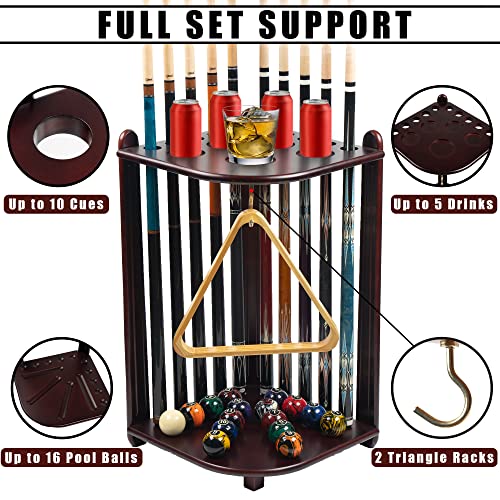 Pool Stick Holder Floor Stand, 10 Cues Solid Wood Billiard Pool Cue Rack, Pool Table Accessories (Mahogany) - color: Mahogany