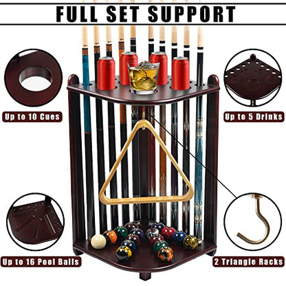 Pool Stick Holder Floor Stand, 10 Cues Solid Wood Billiard Pool Cue Rack, Pool Table Accessories (Mahogany) - color: Mahogany