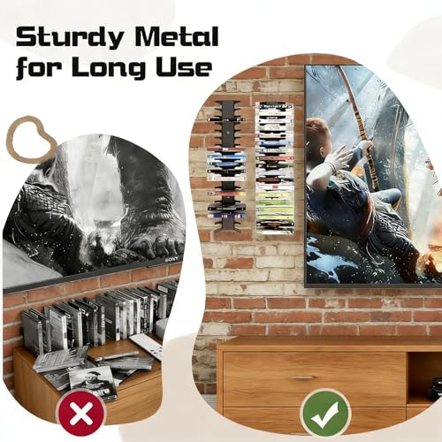 4-Pack Video Game Storage Wall Mount, Video Game Holder, Metal Wall-Mounted Case Holder for DVD/CD, Xbox, PS, Switch, Holds up to 72，Suitable for Offices and Bedrooms