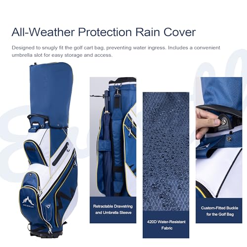 uniHimal 14-Way Golf Cart Bag with Organizer Divider & Rain Cover - color: Navy Blue