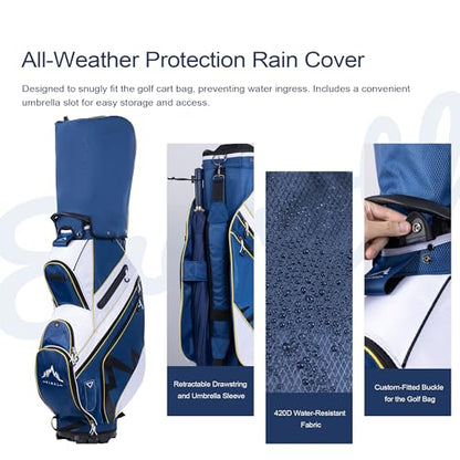 uniHimal 14-Way Golf Cart Bag with Organizer Divider & Rain Cover - color: Navy Blue