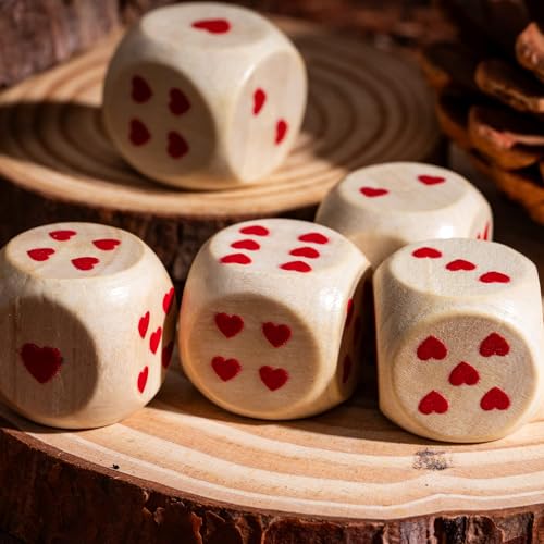 10 Pieces 16mm D6 Dice Set, Wooden Standard 6 Sided Dice Set with Leather Bag for D&D, RPG,Table Board Games or Teaching Math (Heart) - color: D6-heart