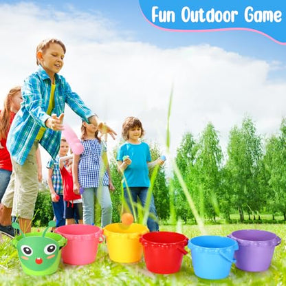 Gemscream Outdoor Toss Ball Game, 6 Pcs Buckets and 12 Pcs Balls Toss Play Set, Summer School Family Outdoor Indoor Yard Party Games for Adults Kids