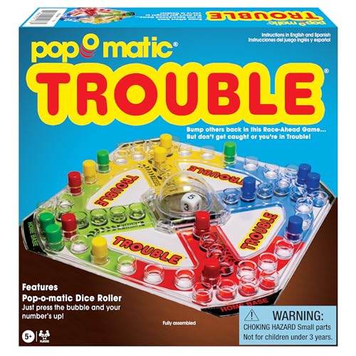 Winning Moves Classic Trouble, with Retro Art and Pop-O-Matic Popper | 2 to 4 Players, Ages 5+