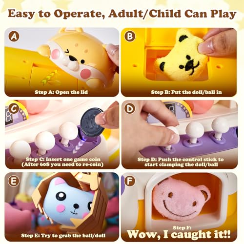 Toy Claw Machine for Kids, Kids Vending Machines with Adjustable Sound, Mini Arcade Claw Machine for Candy Grabber Prize Dispenser Home Party Christmas & Birthday Gifts for Children/Adults, Ages 3+