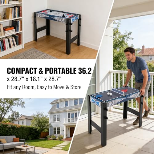 Air Hockey Table, 5-in-1 Multi Game Table for Adults, Indoor Outdoor Combo Game Table with Billiards, Basketball, Hockey, Ping Pong, Safe Archery Target Shooting, Accurate Digital LED Scoreboard