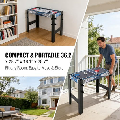 Air Hockey Table, 5-in-1 Multi Game Table for Adults, Indoor Outdoor Combo Game Table with Billiards, Basketball, Hockey, Ping Pong, Safe Archery Target Shooting, Accurate Digital LED Scoreboard