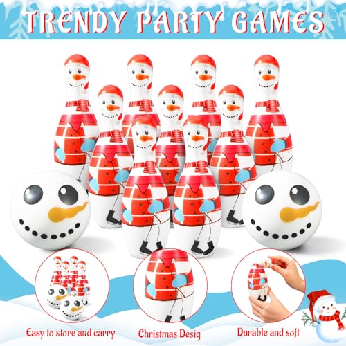 Libima 12 Pcs Christmas Bowling Set Santa Claus Snowman Bowling Set 10 Soft Foam Bowling Pins 2 Bowling Balls Set Toy Bowling Set for Game Indoor Outdoor Xmas Party Supplies - color: White, style: Snowman