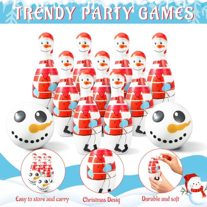 Libima 12 Pcs Christmas Bowling Set Santa Claus Snowman Bowling Set 10 Soft Foam Bowling Pins 2 Bowling Balls Set Toy Bowling Set for Game Indoor Outdoor Xmas Party Supplies - color: White, style: Snowman