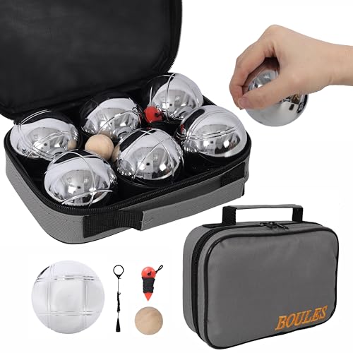 Bocce Sets Petanque Game Set, 6 Pcs Official Size Metal Boules Set with Carrying Bag, Outdoor Lawn Game for Beach Backyard Family Party (Gray) - color: Gray