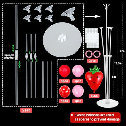 Strawberry Party Balloons Stand Kit 2 Sets with 2 Strawberries Foil Balloons Sweet Strawberry 1st Party Balloon Centerpieces for Tables for Girls Strawberries Birthday Themed Decorations - style: Strawberry