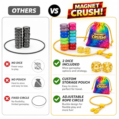 Magnet Crush Magnetic Strategy Board Game (Rainbow) for Kids & Adults, Fun Tabletop Magnet Placement Game, STEM Educational Toy, Family Party Game, Travel Game, Puzzle Brain Teaser, Gift for Ages 9+ - color: Rainbow