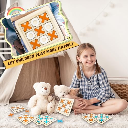 12 Pack Wooden Tic Tac Toe Games Wood Tic-Tac-Toe Bulk XO Table Chess Board Game for Boys Girls Family Activities Educational Toys Birthday Party Favors