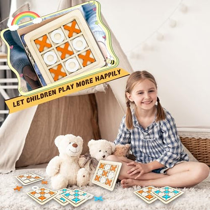 12 Pack Wooden Tic Tac Toe Games Wood Tic-Tac-Toe Bulk XO Table Chess Board Game for Boys Girls Family Activities Educational Toys Birthday Party Favors