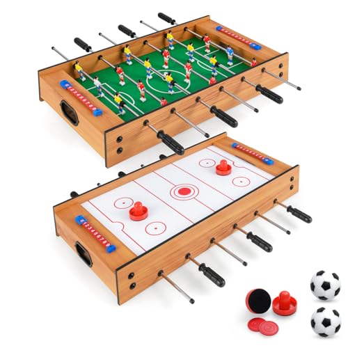 KOTEK 2-in-1 Multi Game Table, 27" Table Top Game Set with Foosball & Table Hockey, Wooden Combo Game Table for Home, Game Room, Family Game Night, Arcades, Bars, Parties