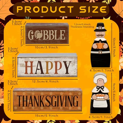 Lineshading 4 Pcs Fall Decoration for Home Wooden Pilgrim Couple Decor Thanksgiving Tiered Tray Decor Fall Centerpiece Rustic Decorative Pilgrim Block Sign Gift Farmhouse for Kitchen - style: Classic Pilgrim